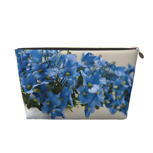 Kosmetiktasche für Damen mit Aufdruck, großes Fassungsvermögen, Reisekosmetiktasche aus Leder, wasserdicht, Kulturbeutel (Blaugrün, Grau und Weiß mit Blumenmuster) von peiyeety
