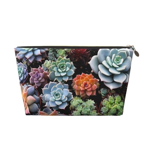 Kosmetiktasche für Damen mit Aufdruck, großes Fassungsvermögen, Reisekosmetiktasche aus Leder, wasserdicht, Kulturbeutel (Bunte Sukkulenten) von peiyeety