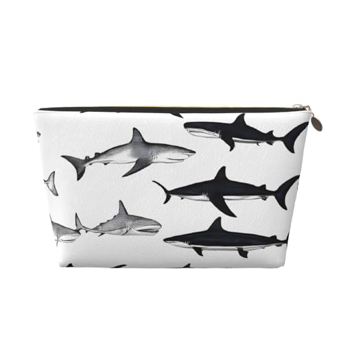 Kosmetiktasche für Damen mit Aufdruck, großes Fassungsvermögen, Reisekosmetiktasche aus Leder, wasserdicht, Kulturbeutel (Haie, nautisch) von peiyeety