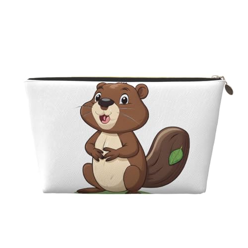 Kosmetiktasche für Damen mit Aufdruck, großes Fassungsvermögen, Reisekosmetiktasche aus Leder, wasserdicht, Kulturbeutel (Naughty Beaver) von peiyeety