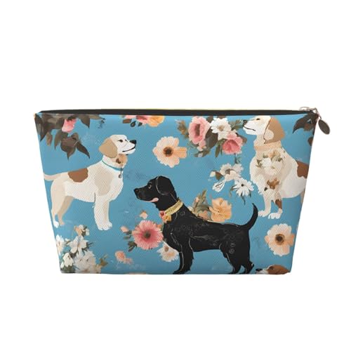 Kosmetiktasche für Damen mit Aufdruck, großes Fassungsvermögen, Reisekosmetiktasche aus Leder, wasserdicht, Kulturbeutel (Sweet Basset Hound Florals) von peiyeety
