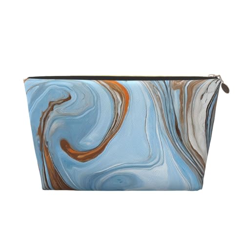 Kosmetiktasche für Damen mit Aufdruck, großes Fassungsvermögen, Reisekosmetiktasche aus Leder, wasserdicht, Kulturbeutel (Türkis-Gold-Marmor) von peiyeety