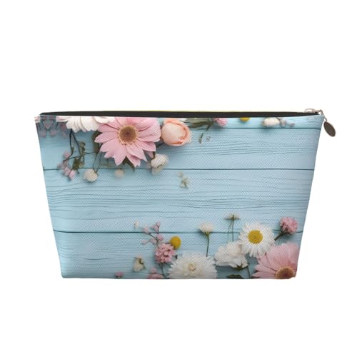 Kosmetiktasche für Damen mit Aufdruck, großes Fassungsvermögen, Reisekosmetiktasche aus Leder, wasserdicht, Kulturbeutel (blaugrün, Scheunentor-Blumenmuster) von peiyeety
