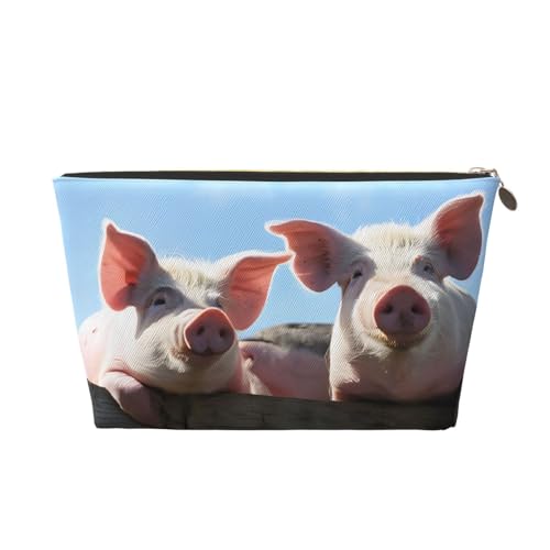 Kosmetiktasche für Damen mit Aufdruck, großes Fassungsvermögen, Reisekosmetiktasche aus Leder, wasserdicht, Kulturbeutel (lustiger süßer Schweinedruck) von peiyeety