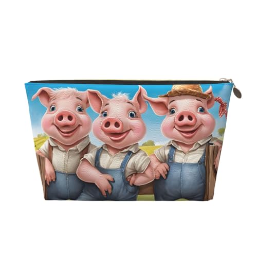 Kosmetiktasche für Damen mit Aufdruck, großes Fassungsvermögen, Reisekosmetiktasche aus Leder, wasserdicht, Kulturbeutel (lustiges süßes Schwein) von peiyeety