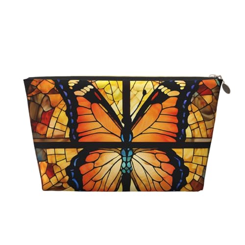 Kosmetiktasche für Damen mit Aufdruck, großes Fassungsvermögen, Reisekosmetiktasche aus Leder, wasserdicht, Kulturbeutel (orangefarbener Schmetterling) von peiyeety