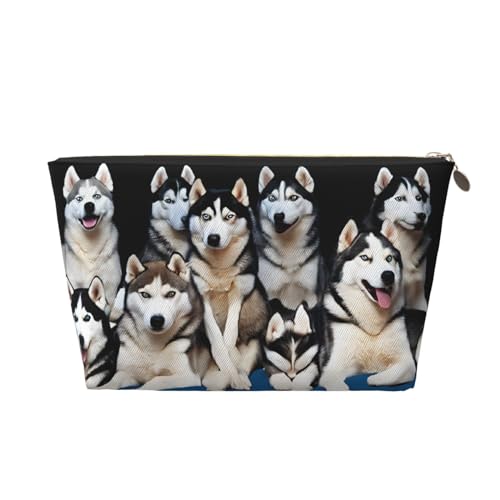 Kosmetiktasche für Damen mit Aufdruck, großes Fassungsvermögen, Reisekosmetiktasche aus Leder, wasserdicht, Kulturbeutel (schöner Husky) von peiyeety