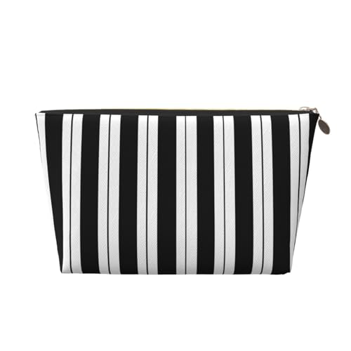 Kosmetiktasche für Damen mit Aufdruck, großes Fassungsvermögen, Reisekosmetiktasche aus Leder, wasserdicht, Kulturbeutel (schwarz-weiß gestreift) von peiyeety