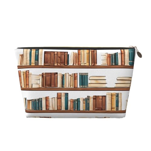 Kosmetiktasche für Damen mit großem Fassungsvermögen, Reisekosmetiktasche aus Leder, wasserdicht, Kulturbeutel, Geldbörse (Bücherregal-Kollektion und Leiter-Print) von peiyeety