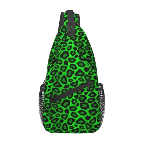Limettengrüner Sling Bag mit Leoparden-Tierhaut-Print, Umhängetasche für Damen und Herren, Reise- und Wanderrucksack, Tagesrucksack, Brust- und Schultertasche Limettengrüner Sling Bag mit Leoparden-Tierhaut-Print, Umhängetasche für Damen und Herren, Reise- und Wanderrucksack, Tagesrucksack, Brust- und Schultertasche von peiyeety