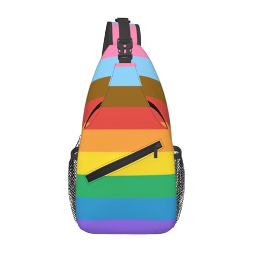Progress Pride Flag Regenbogenfarben Sling Bag Crossbody Rucksack für Damen Herren Reisen Wandern Tagesrucksack Brust Umhängetasche von peiyeety