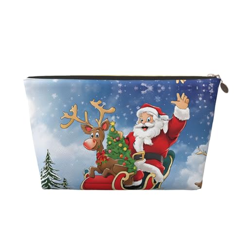 Reise-Kulturtasche aus Leder mit „Frohe Weihnachten-Aufdruck und Reißverschluss, Kosmetiktasche für Damen, kleine Make-up-Tasche für die Handtasche, tragbare Reise-Kosmetiktasche, Geschenktasche für von peiyeety