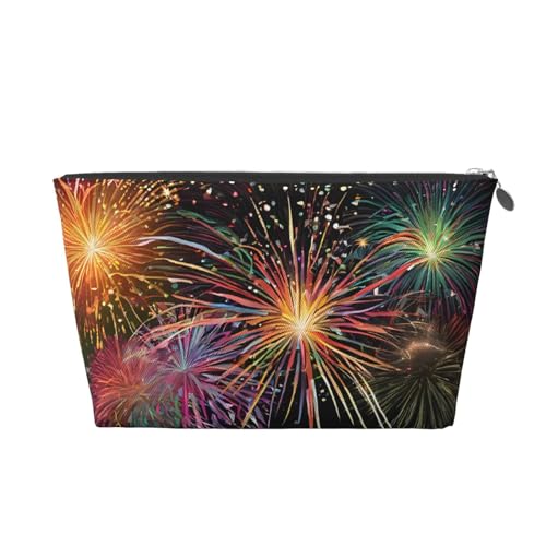 Reise-Kulturtasche aus Leder mit Explosions-Feuerwerk, 3D-Druck, mit Reißverschluss, Kosmetiktasche für Damen, kleine Make-up-Tasche für die Handtasche, tragbare Reise-Kosmetiktasche, Geschenktasche f von peiyeety