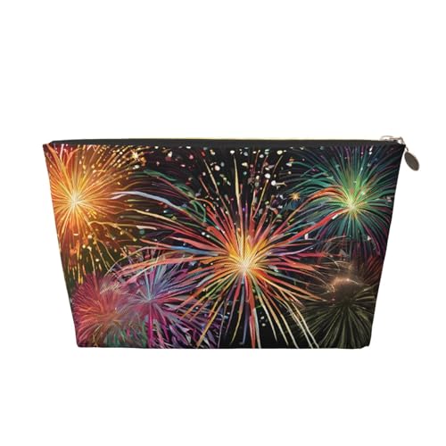 Reise-Kulturtasche aus Leder mit Explosions-Feuerwerk, 3D-Druck, mit Reißverschluss, Kosmetiktasche für Damen, kleine Make-up-Tasche für die Handtasche, tragbare Reise-Kosmetiktasche, Geschenktasche f von peiyeety