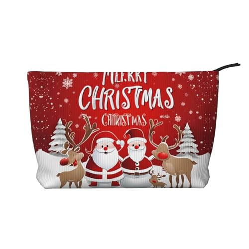 Reise-Kulturtasche aus Leder mit Reißverschluss „Frohe Weihnachten, Kosmetiktasche für Damen, kleine Make-up-Tasche für die Handtasche, tragbare Reise-Kosmetiktasche, Geschenktasche für Frauen, Mädch von peiyeety