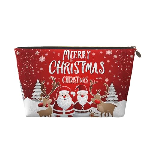 Reise-Kulturtasche aus Leder mit Reißverschluss „Frohe Weihnachten, Kosmetiktasche für Damen, kleine Make-up-Tasche für die Handtasche, tragbare Reise-Kosmetiktasche, Geschenktasche für Frauen, Mädch von peiyeety