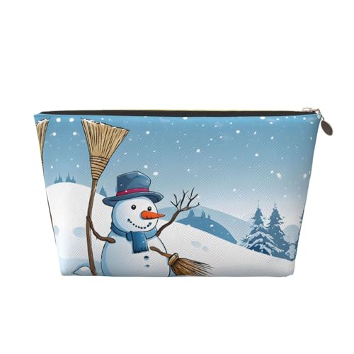 Reise-Kulturtasche aus Leder mit Reißverschluss „Frohe Weihnachten und Schnee, Kosmetiktasche für Damen, kleine Make-up-Tasche für die Handtasche, tragbare Reise-Kosmetiktasche, Geschenktasche für Fr von peiyeety