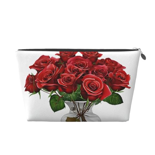 Reise-Kulturtasche aus Leder mit Reißverschluss mit roten Rosen, Kosmetiktasche für Damen, kleine Schminktasche für die Handtasche, tragbare Reise-Kosmetiktasche, Geschenktasche für Frauen, Mädchen un Reise-Kulturtasche aus Leder mit Reißverschluss mit roten Rosen, Kosmetiktasche für Damen, kleine Schminktasche für die Handtasche, tragbare Reise-Kosmetiktasche, Geschenktasche für Frauen, Mädchen un von peiyeety