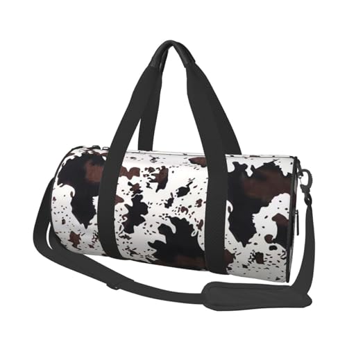 Reisetasche mit schwarzem und braunem Rindsleder-Print, leichte Sport-Turntasche mit Schultergurten für Damen, Herren, Teenager, Geschäftsreisen von peiyeety