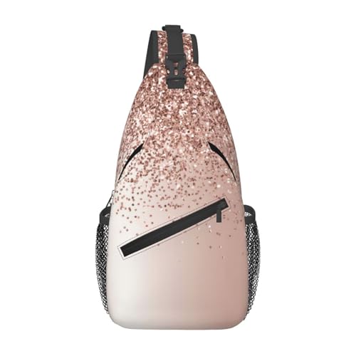 Roségoldene, errötende rosa Glitzer-Schultertasche aus Metall, Umhängetasche für Damen und Herren, Reise- und Wanderrucksack, Tagesrucksack, Brust- und Schultertasche Roségoldene, errötende rosa Glitzer-Schultertasche aus Metall, Umhängetasche für Damen und Herren, Reise- und Wanderrucksack, Tagesrucksack, Brust- und Schultertasche von peiyeety
