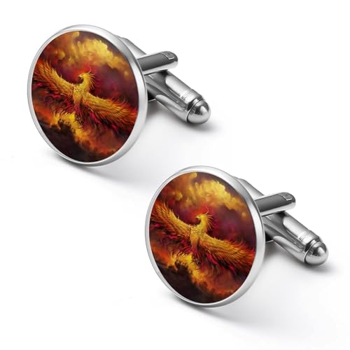 Runde Manschettenknöpfe mit Fantasie-Phönix-Vogel-Muster, Manschettenknopf für Smokinghemd für Bräutigam, Ehemann, Vater, Freund, Geschenk von peiyeety