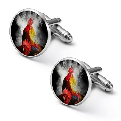 Runde Manschettenknöpfe mit Tier-Hühner-Muster, Smokinghemd-Manschettenknöpfe für Bräutigam, Ehemann, Vater, Freund, Geschenk von peiyeety