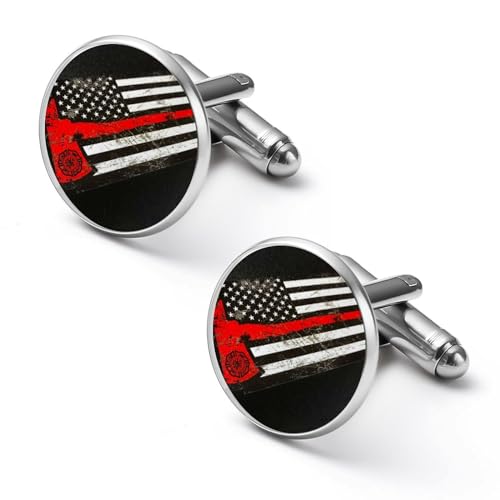 Runde Manschettenknöpfe mit USA-Axt-Muster, dünne rote Linie, Smokinghemd, Manschettenknopf für Bräutigam, Ehemann, Vater, Freund, Geschenk von peiyeety