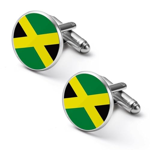 Runde Manschettenknöpfe mit jamaikanischem Flaggenmuster, Manschettenknöpfe für Smokinghemden für Bräutigam, Ehemann, Vater, Freund, Geschenk von peiyeety