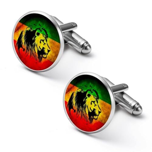 Runde Manschettenknöpfe mit jamaikanischem Löwenflaggenmuster, Manschettenknöpfe für Smokinghemden für Bräutigam, Ehemann, Vater, Freund, Geschenk von peiyeety