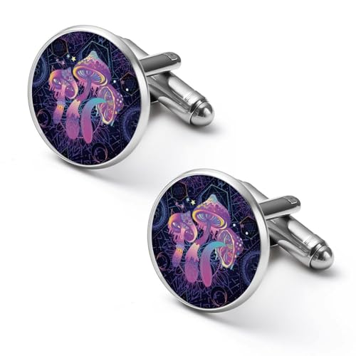 Runde Manschettenknöpfe mit magischen Pilzen, psychedelisches Kunstmuster, Smokinghemd-Manschettenknöpfe für Bräutigam, Ehemann, Vater, Freund, Geschenk von peiyeety