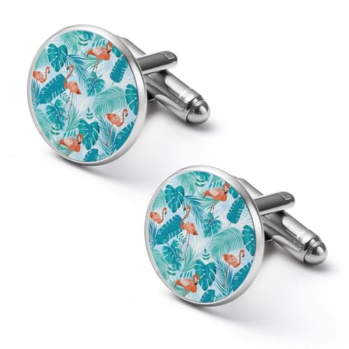 Runde Manschettenknöpfe mit rosa Flamingo-Blumenblattmuster, Smokinghemd-Manschettenknöpfe für Bräutigam, Ehemann, Vater, Freund, Geschenk von peiyeety