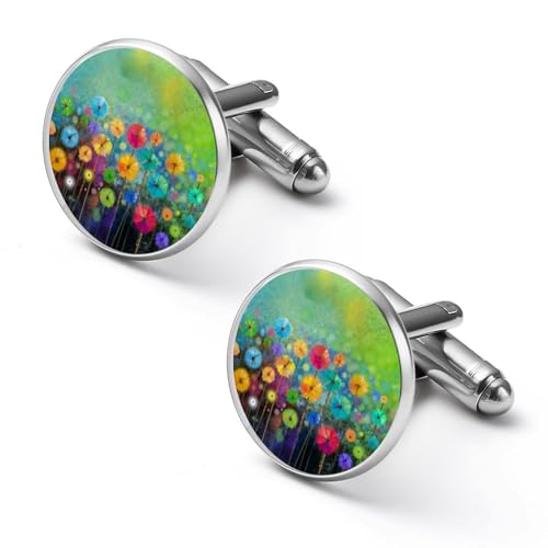 Runde Manschettenknöpfe mit saisonalem Natur-Frühlings-Sommer-Blumenmuster, Smokinghemd-Manschettenknöpfe für Bräutigam, Ehemann, Vater, Freund, Geschenk von peiyeety
