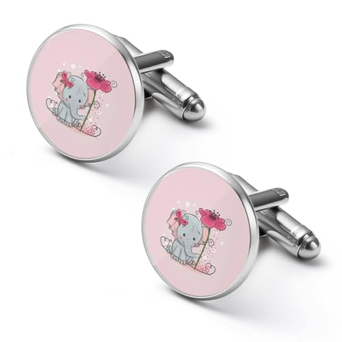 Schöne runde Manschettenknöpfe mit Elefanten-Schmetterlings-Blumenmuster, Smokinghemd-Manschettenknöpfe für Bräutigam, Ehemann, Vater, Freund, Geschenk von peiyeety