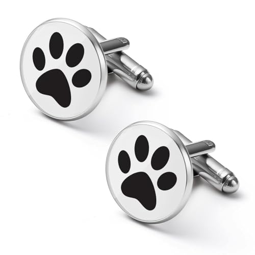 Schwarze runde Manschettenknöpfe mit Tierpfotenabdruck, Smokinghemd-Manschettenknöpfe für Bräutigam, Ehemann, Vater, Freund, Geschenk von peiyeety