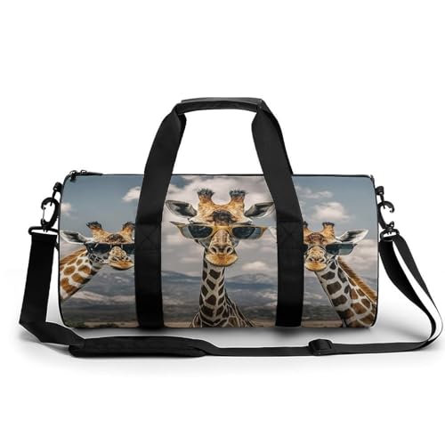 Sporttasche, Reisetasche für Damen und Herren, Giraffen mit Sonnenbrillen-Aufdruck, persönliche Gegenstände, Trainingstaschen, leichte Tragetasche für Reisen, Sport, Fitness von peiyeety