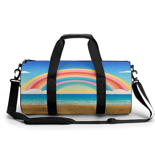 Sporttasche für Damen und Herren, Cartoon-Regenbogen-Strand-Aufdruck, Handgepäck, Sporttasche, Workout, leichte Reisetaschen für Reisen und Sport Sporttasche für Damen und Herren, Cartoon-Regenbogen-Strand-Aufdruck, Handgepäck, Sporttasche, Workout, leichte Reisetaschen für Reisen und Sport von peiyeety