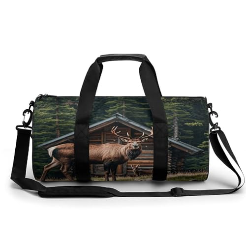 Sporttasche für Damen und Herren, Motiv: Mountain Cabin Elch, Handgepäck, Sporttasche, Workout, leichte Reisetaschen für Reisen und Sport Sporttasche für Damen und Herren, Motiv: Mountain Cabin Elch, Handgepäck, Sporttasche, Workout, leichte Reisetaschen für Reisen und Sport von peiyeety