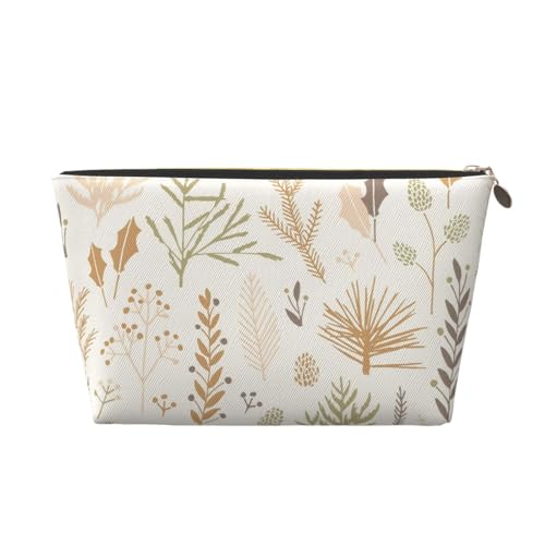 Tragbare Kosmetiktasche aus Leder mit Ahornblatt und Tannenzapfen, geeignet für Geschäftsreisen für Damen und Herren von peiyeety