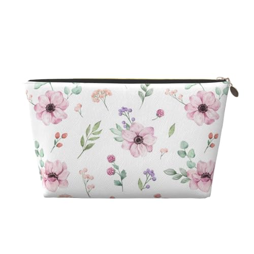 Tragbare Kosmetiktasche aus Leder mit Erdbeermotiv, geeignet für Geschäftsreisen, für Damen und Herren, Rosa/Rot von peiyeety