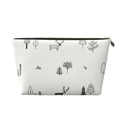 Tragbare Kosmetiktasche aus Leder mit grauem Blattmuster, geeignet für Geschäftsreisen für Damen und Herren von peiyeety