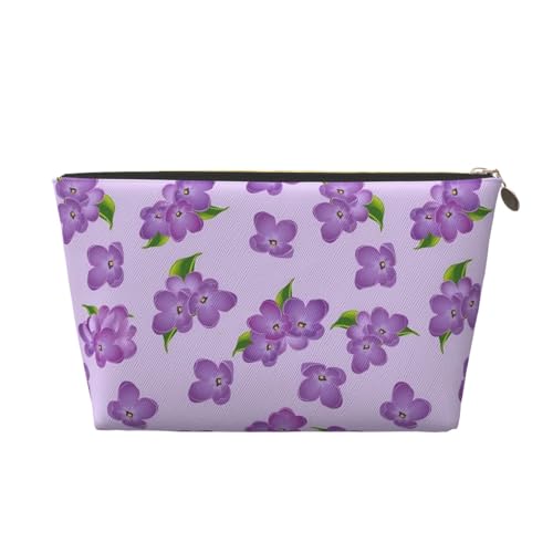 Tragbare Kosmetiktasche aus Leder mit grünem Blatt und Hortensie, geeignet für Geschäftsreisen für Damen und Herren von peiyeety