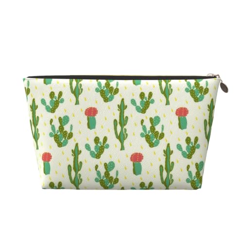 Tragbare Kosmetiktasche aus Leder mit grünem abstraktem Blattmotiv, geeignet für Geschäftsreisen für Damen und Herren von peiyeety