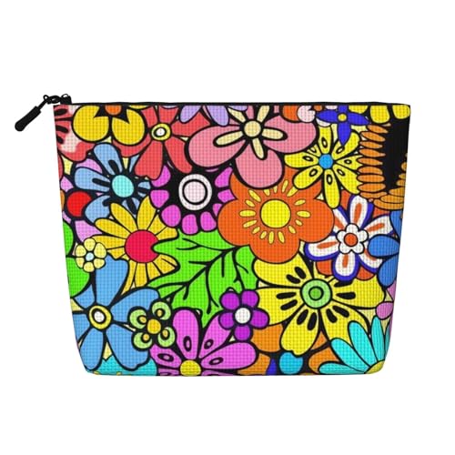 Tragbare Kosmetiktasche aus Leder mit hübschen Blumen, geeignet für Geschäftsreisen, für Damen und Herren von peiyeety