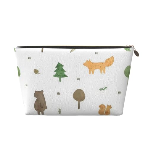 Tragbare Kosmetiktasche aus Leder mit niedlichen kleinen Füchsen, geeignet für Geschäftsreisen für Frauen und Männer von peiyeety