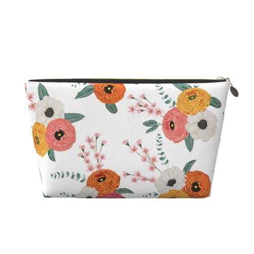 Tragbare Kosmetiktasche aus Leder mit rosa Blumenmuster, geeignet für Geschäftsreisen für Damen und Herren von peiyeety