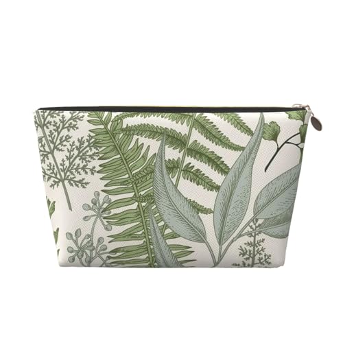 Tragbare Kosmetiktasche aus Leder mit weißen Blüten und blauen Blättern, geeignet für Geschäftsreisen für Damen und Herren von peiyeety