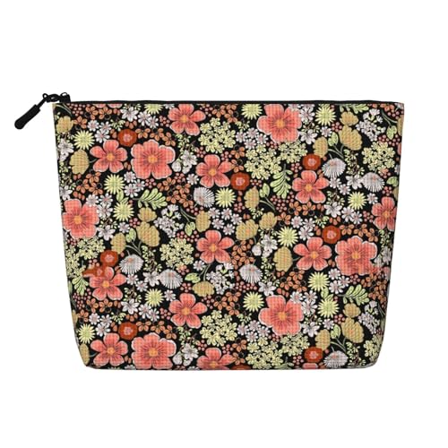 Tragbare Kosmetiktasche mit hübschen weißen Blumen aus Leder, geeignet für Geschäftsreisen, für Damen und Herren von peiyeety