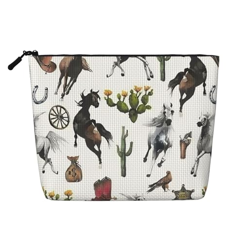 Tragbarer Kosmetiktaschen-Organizer aus Leder mit weiß geflecktem Kaktusmotiv, geeignet für Geschäftsreisen für Frauen und Männer von peiyeety