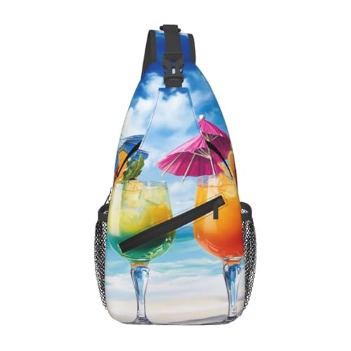 Umhängetasche, Umhängetasche, Brusttasche, tropischer Strand, Getränk, Sling-Rucksack, lässige Taillen-Gürteltasche für Reisen von peiyeety