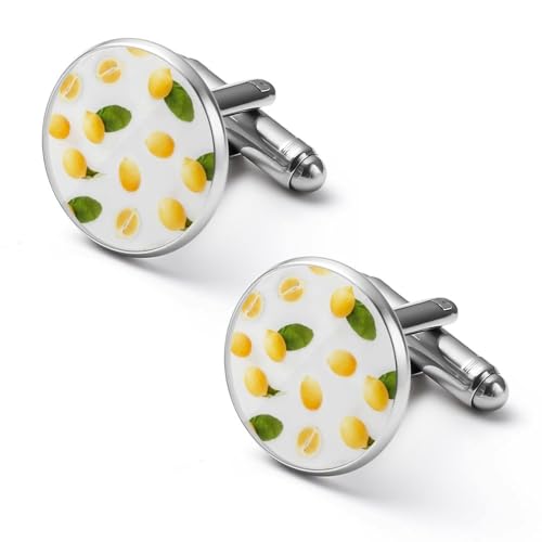 WatYellow Runde Manschettenknöpfe mit Zitronenfrucht-Sommermuster, Smokinghemd-Manschettenknopf für Bräutigam, Ehemann, Vater, Freund, Geschenk von peiyeety